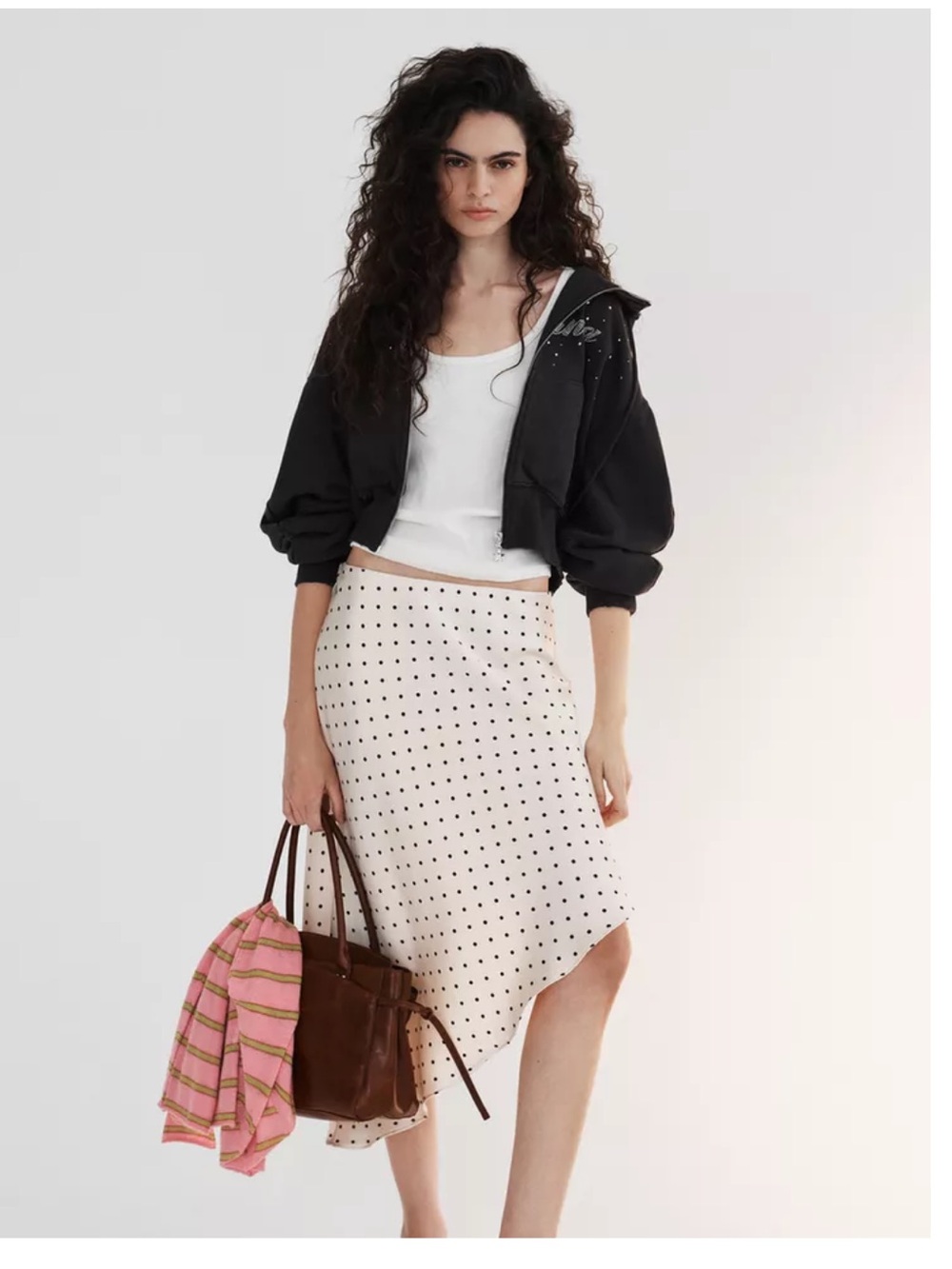 Zara Asymmetric polka dot satin skirt